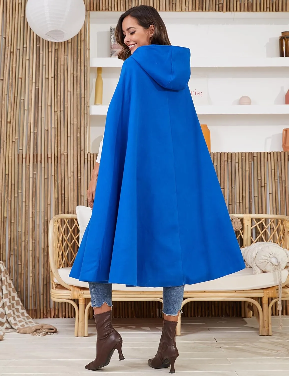 Gihuo Cape Poncho Women's Hooded Maxi Cloak Coat Winter Warm Long Cloak Cosplay Costumes Outerwear