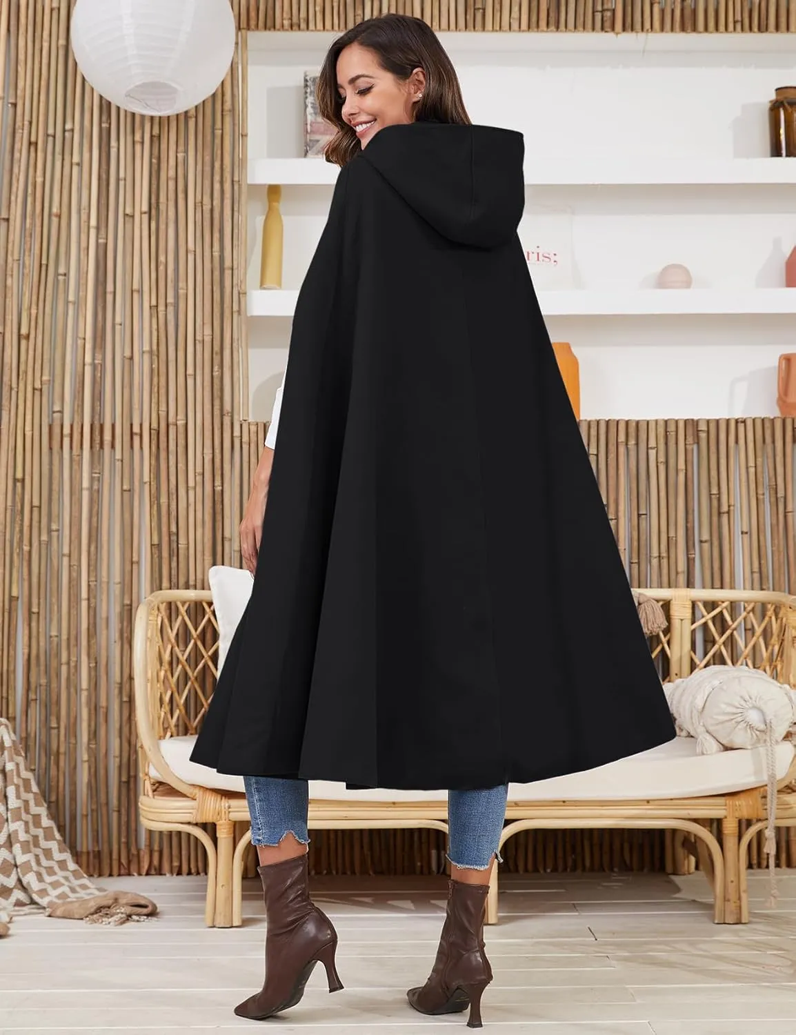 Gihuo Cape Poncho Women's Hooded Maxi Cloak Coat Winter Warm Long Cloak Cosplay Costumes Outerwear