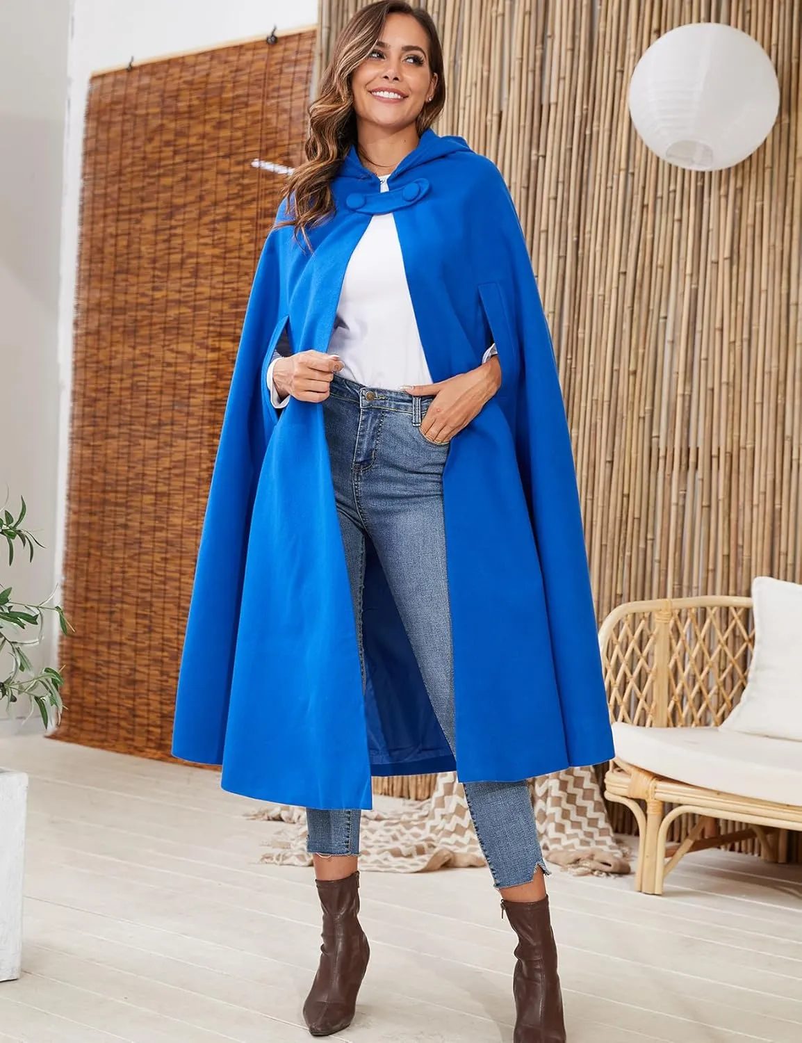 Gihuo Cape Poncho Women's Hooded Maxi Cloak Coat Winter Warm Long Cloak Cosplay Costumes Outerwear
