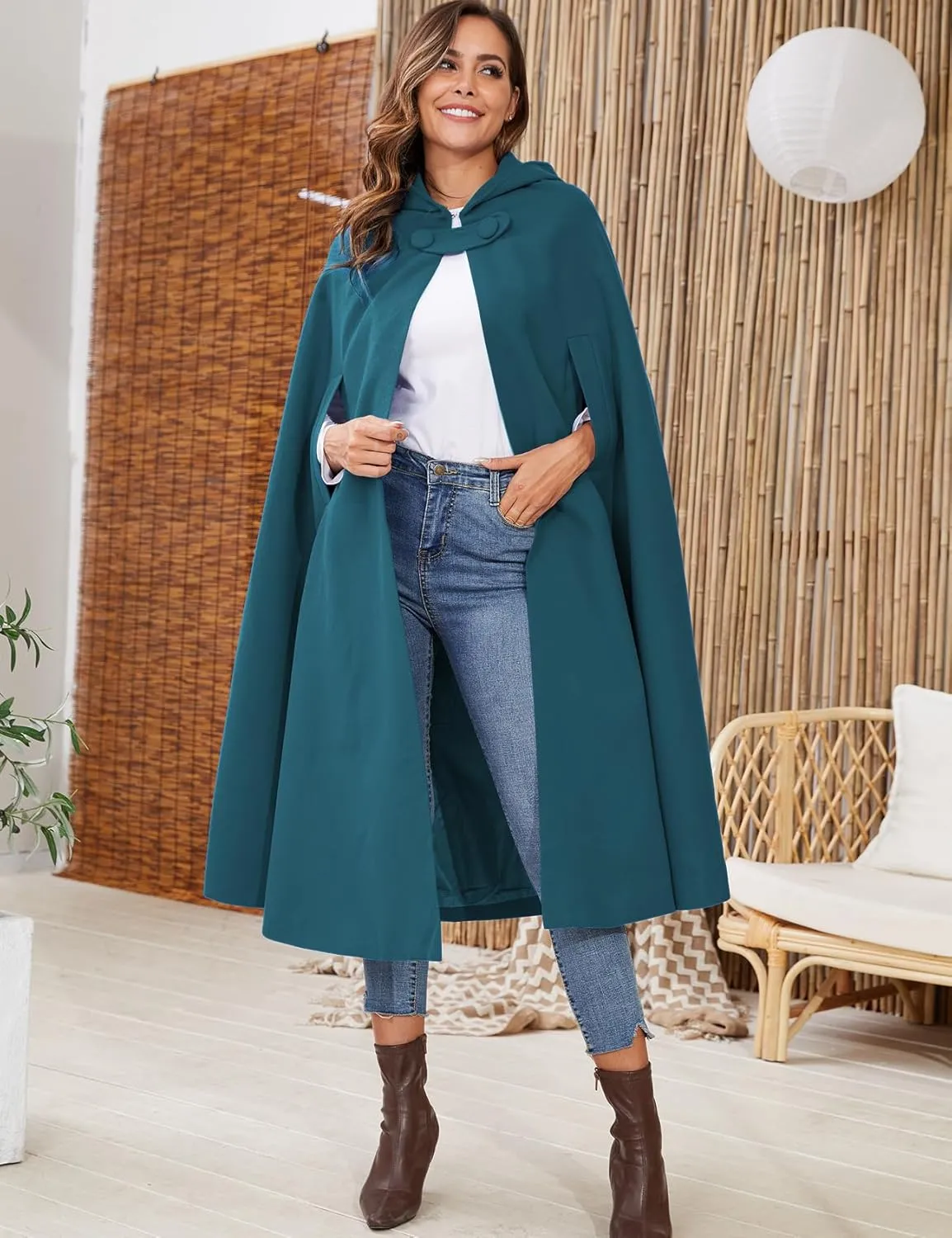 Gihuo Cape Poncho Women's Hooded Maxi Cloak Coat Winter Warm Long Cloak Cosplay Costumes Outerwear