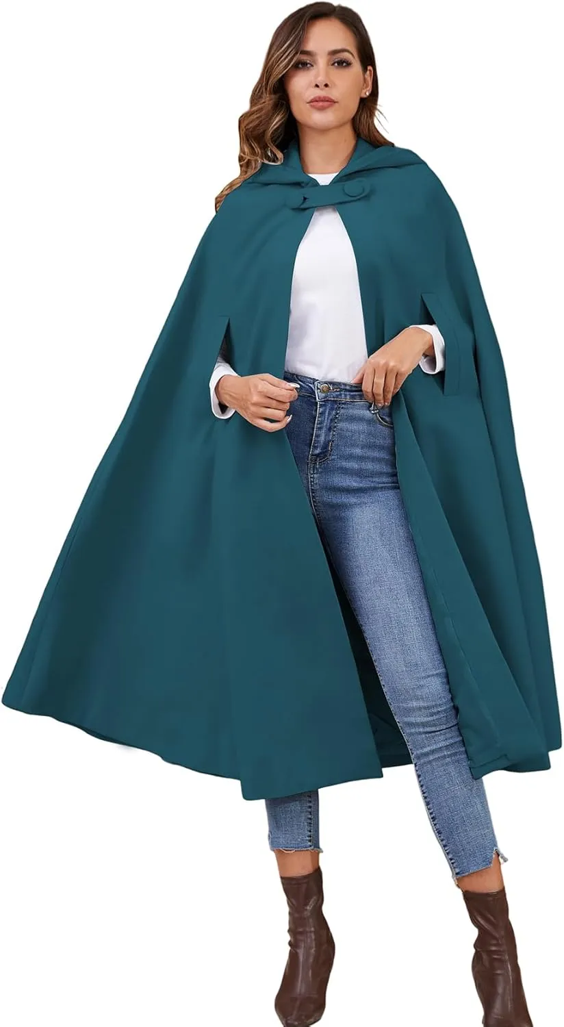 Gihuo Cape Poncho Women's Hooded Maxi Cloak Coat Winter Warm Long Cloak Cosplay Costumes Outerwear