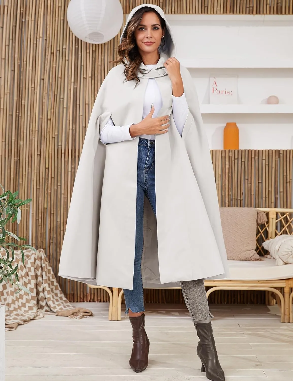 Gihuo Cape Poncho Women's Hooded Maxi Cloak Coat Winter Warm Long Cloak Cosplay Costumes Outerwear