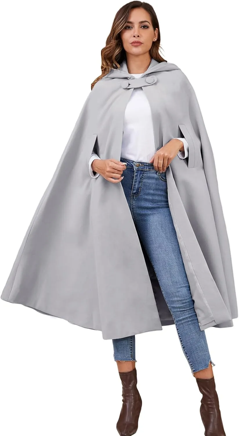Gihuo Cape Poncho Women's Hooded Maxi Cloak Coat Winter Warm Long Cloak Cosplay Costumes Outerwear