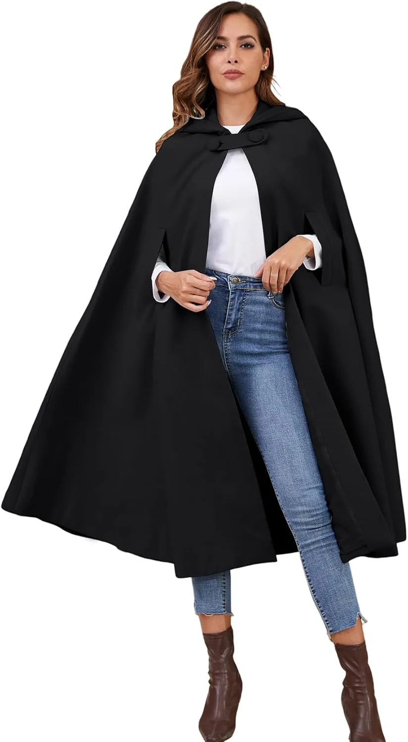 Gihuo Cape Poncho Women's Hooded Maxi Cloak Coat Winter Warm Long Cloak Cosplay Costumes Outerwear