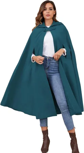 Gihuo Cape Poncho Women's Hooded Maxi Cloak Coat Winter Warm Long Cloak Cosplay Costumes Outerwear