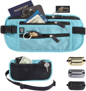 GORILLA GRIP 4 Pocket Secure RFID Blocking Money Belt, Anti Theft Hidden Fanny Pack for Passport and Credit Cards Water Repellent Travel Pouch for Men Women with Adjustable Waist and Zippers Turquoise