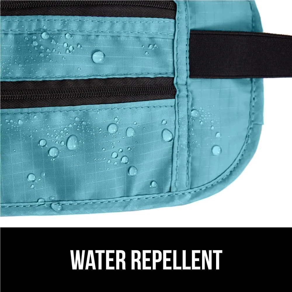 GORILLA GRIP 4 Pocket Secure RFID Blocking Money Belt, Anti Theft Hidden Fanny Pack for Passport and Credit Cards Water Repellent Travel Pouch for Men Women with Adjustable Waist and Zippers Turquoise