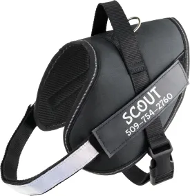 GoTags Personalized No Pull Dog Harness with Custom Name and Phone Number for Small, Medium, and Large Dogs, Service Vest to Prevent Tugging, Pulling, or Choking for Training (Black, XXL)