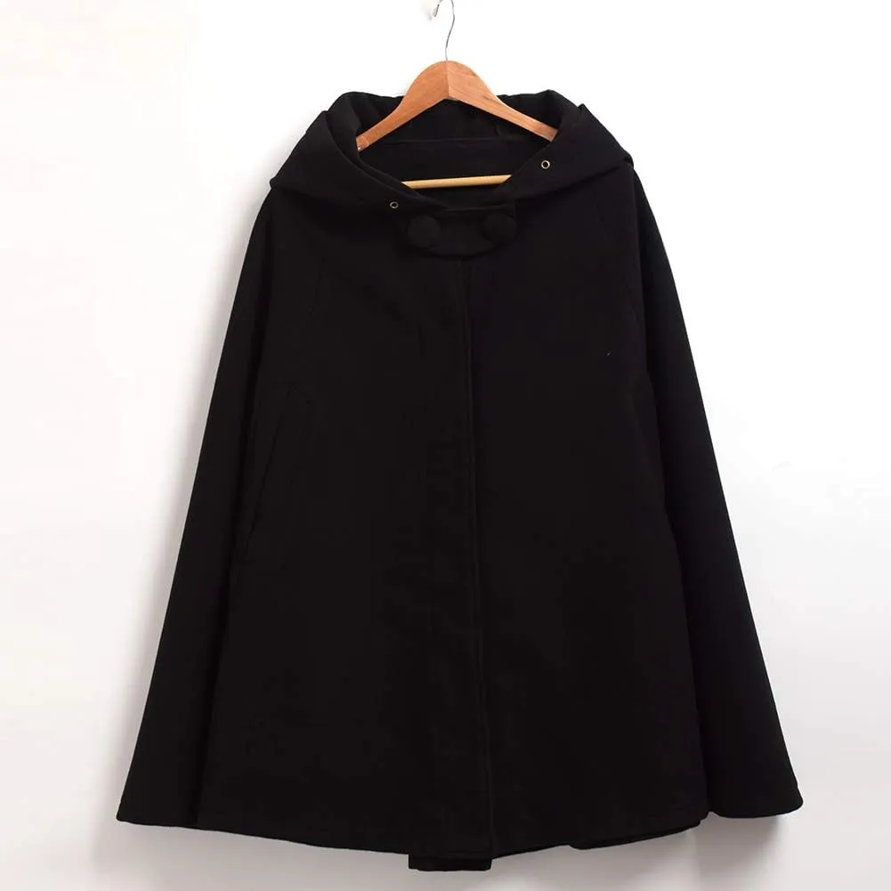 GRACEART Women's Hood Woolen Cape Bridal Wedding Winter Cloak Plus Size Thick Coat