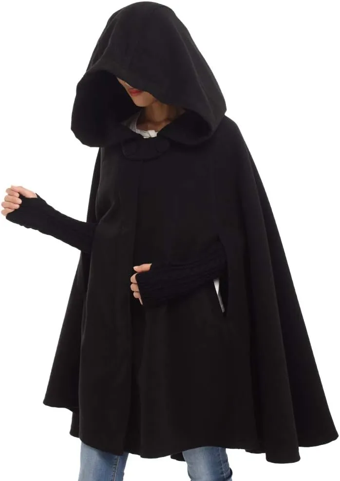 GRACEART Women's Hood Woolen Cape Bridal Wedding Winter Cloak Plus Size Thick Coat