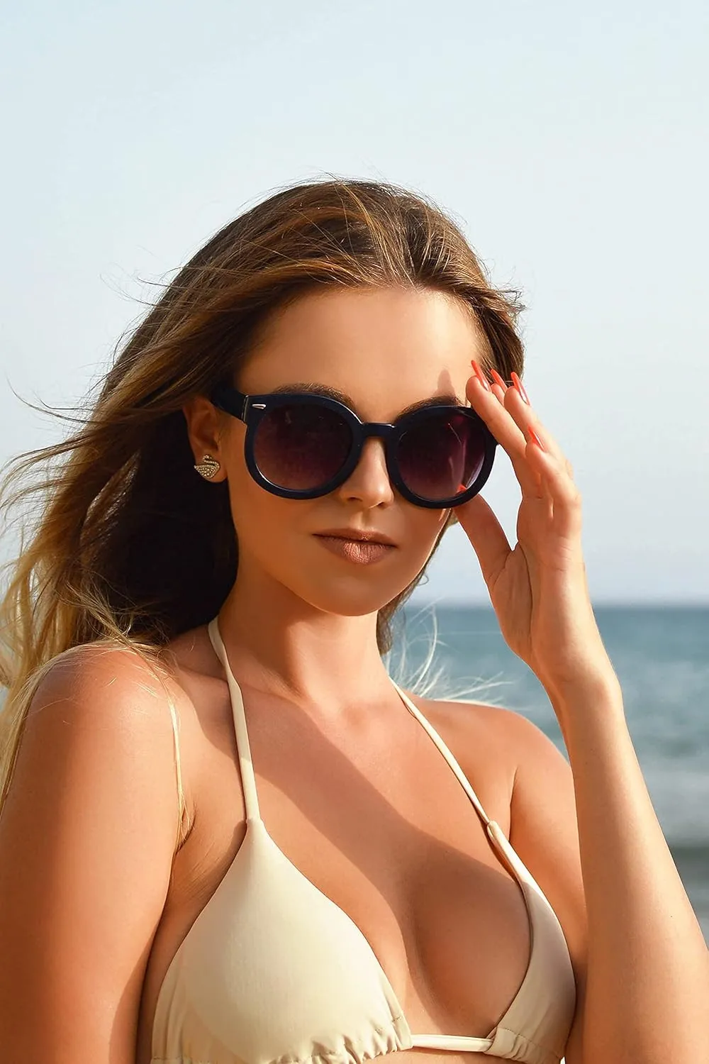 grinderPUNCH Trendy Round Polarized Sunglasses | Trendy Oversized Sunglasses for Women Men | Retro Round Polarized Sunglasses