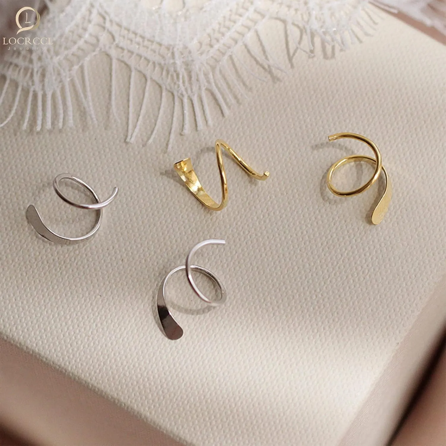 Handmade Double Spiral Threader Earrings,Hand Bent Dangle Earrings Hypoallergenic Twist Chain Wave Tassel Curved Pull Through Earrings Jewelry for Women (Spring Coil Ring-Silver)