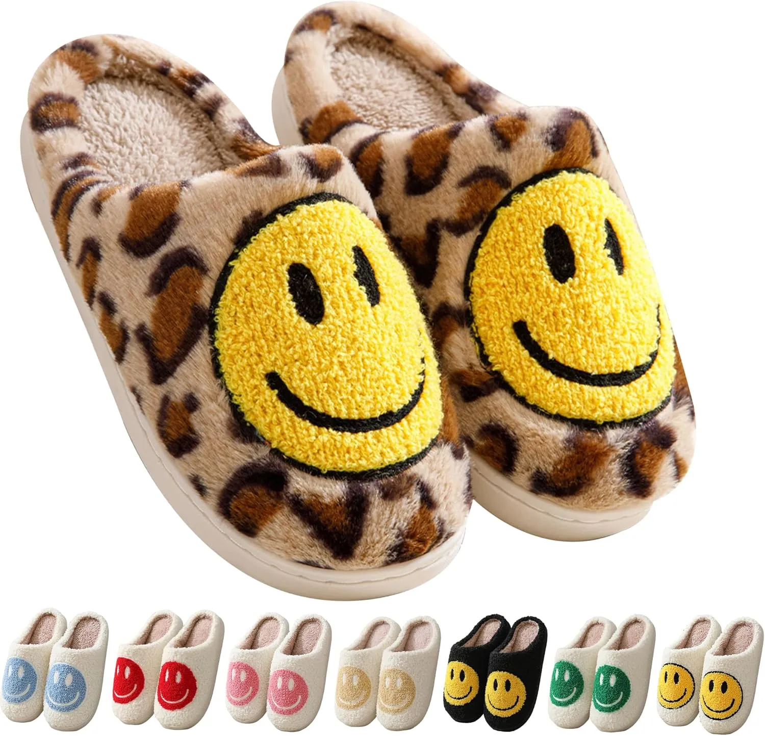 Happy Face Slippers Retro Cozy Comfy Plush Warm Slip-on Slippers Winter Soft Fuzzy Indoor House Shoes with Memory Foam for Men Women
