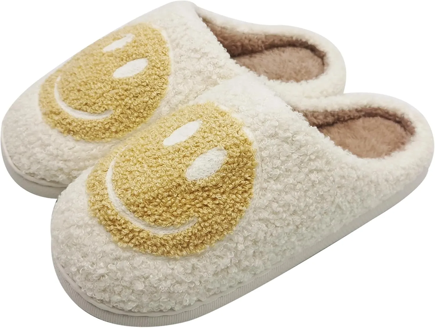Happy Face Slippers Retro Cozy Comfy Plush Warm Slip-on Slippers Winter Soft Fuzzy Indoor House Shoes with Memory Foam for Men Women