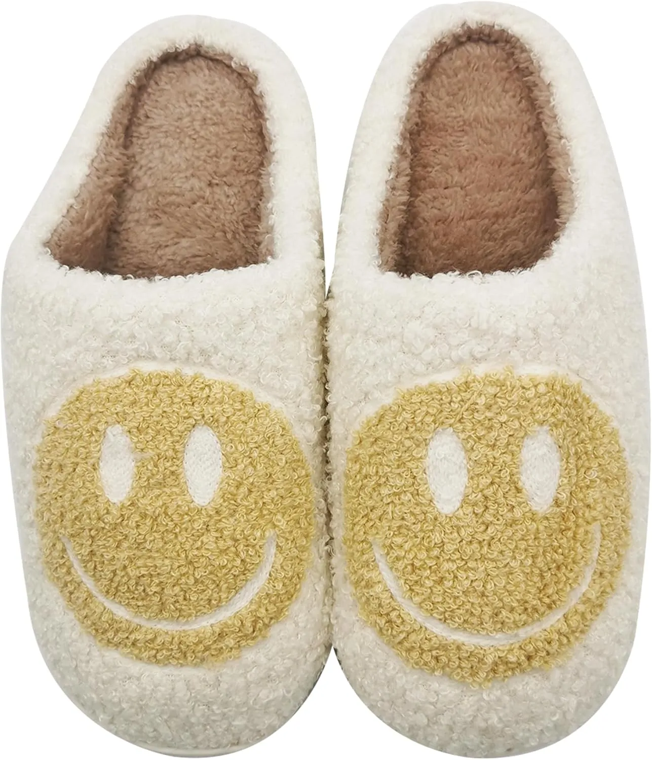 Happy Face Slippers Retro Cozy Comfy Plush Warm Slip-on Slippers Winter Soft Fuzzy Indoor House Shoes with Memory Foam for Men Women