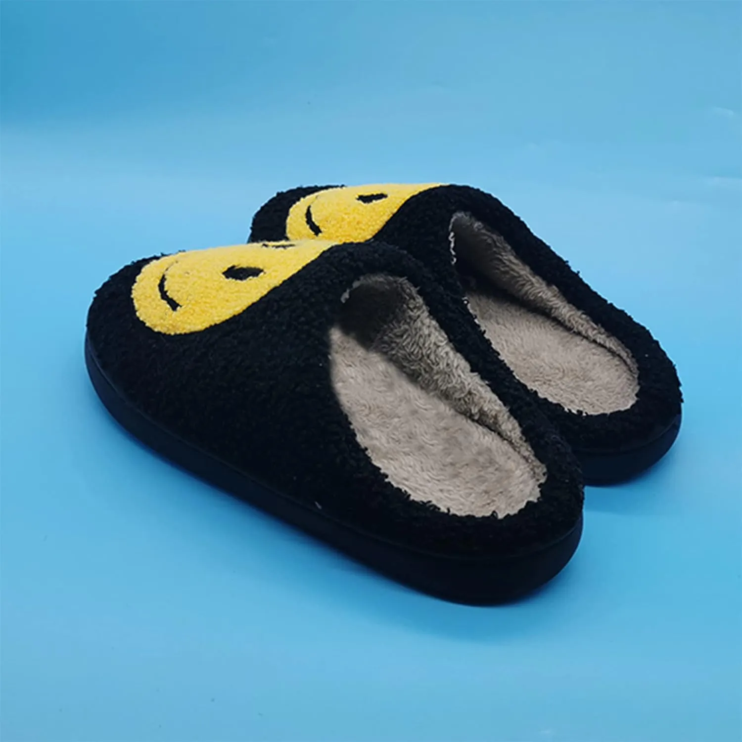 Happy Face Slippers Retro Cozy Comfy Plush Warm Slip-on Slippers Winter Soft Fuzzy Indoor House Shoes with Memory Foam for Men Women
