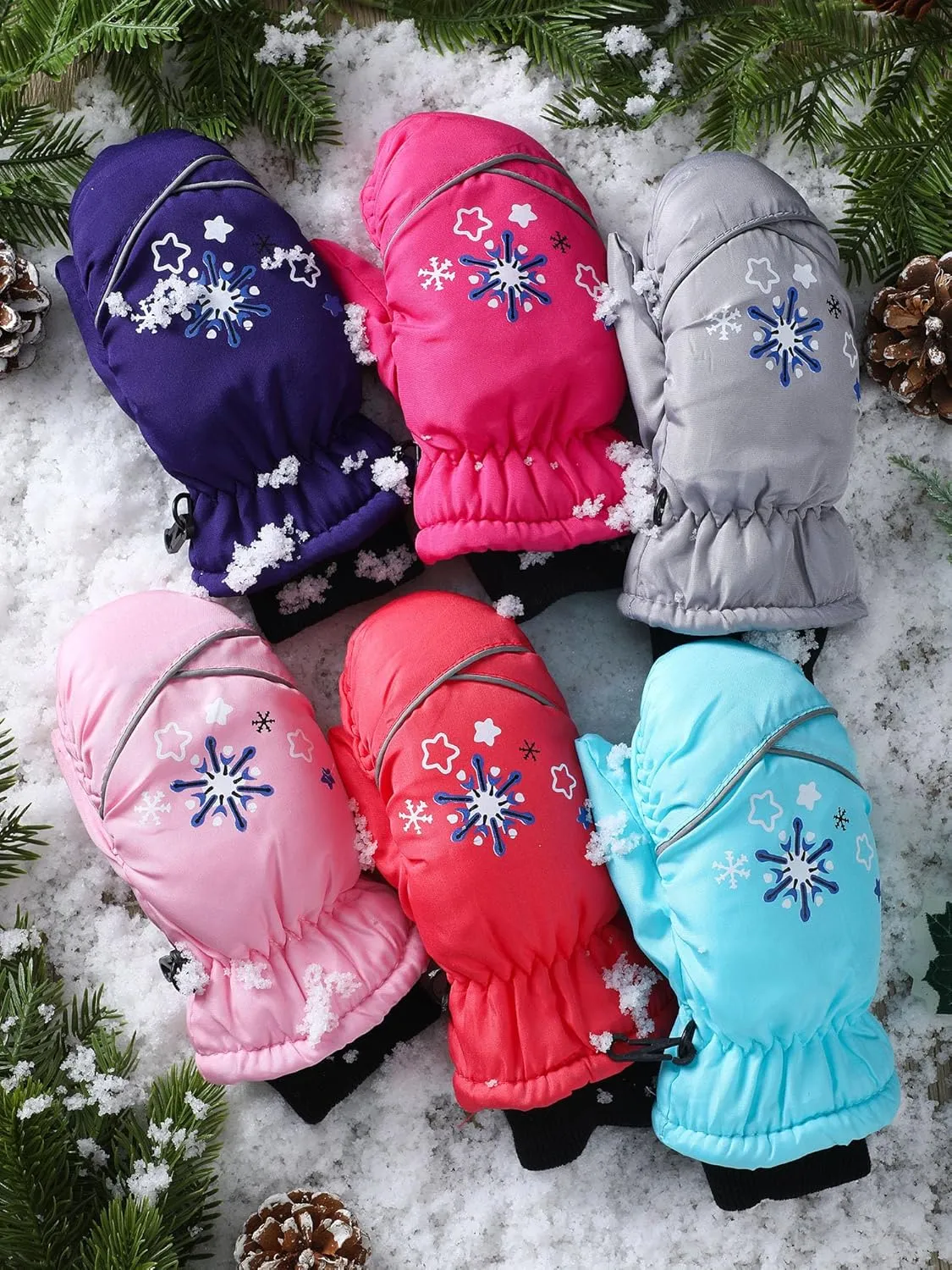 Hicarer 6 Pairs Winter Kids Mittens Toddlers Waterproof Mittens Bulk Winter Snow Ski Warm Gloves Unisex for girl boy