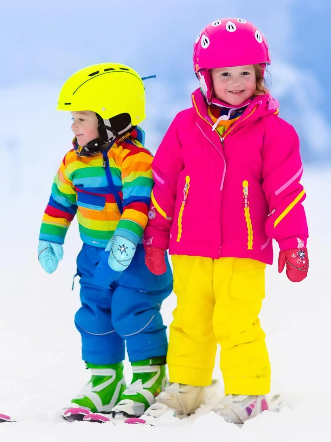 Hicarer 6 Pairs Winter Kids Mittens Toddlers Waterproof Mittens Bulk Winter Snow Ski Warm Gloves Unisex for girl boy