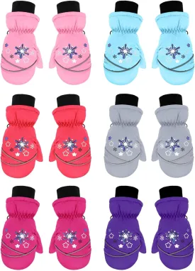 Hicarer 6 Pairs Winter Kids Mittens Toddlers Waterproof Mittens Bulk Winter Snow Ski Warm Gloves Unisex for girl boy
