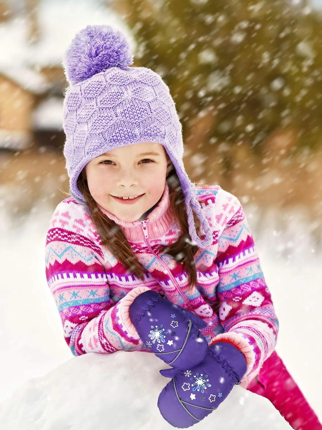 Hicarer 6 Pairs Winter Kids Mittens Toddlers Waterproof Mittens Bulk Winter Snow Ski Warm Gloves Unisex for girl boy