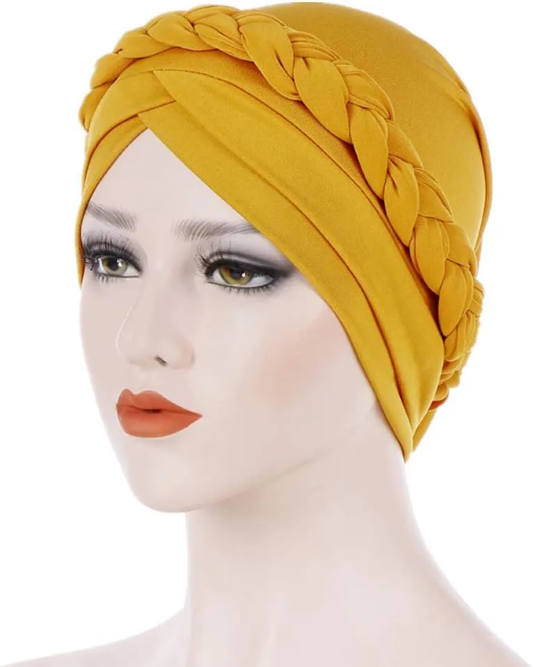 Hijab Braid Silky Turban Hats for Women Cancer Chemo Beanies Cap Headwrap Headwear