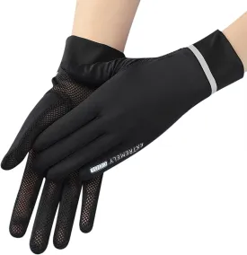 Holiberty Ladies Sun Protection Fingerless Gloves Summer Mesh Silky Cooling Women UV Driving Mittens Touchscreen Golf Cycling Gloves