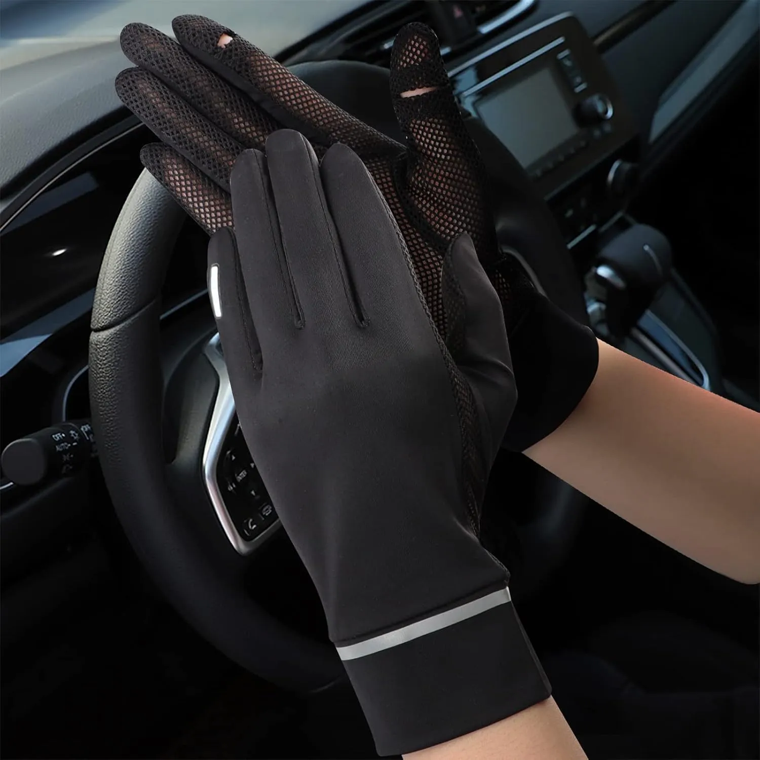 Holiberty Ladies Sun Protection Fingerless Gloves Summer Mesh Silky Cooling Women UV Driving Mittens Touchscreen Golf Cycling Gloves