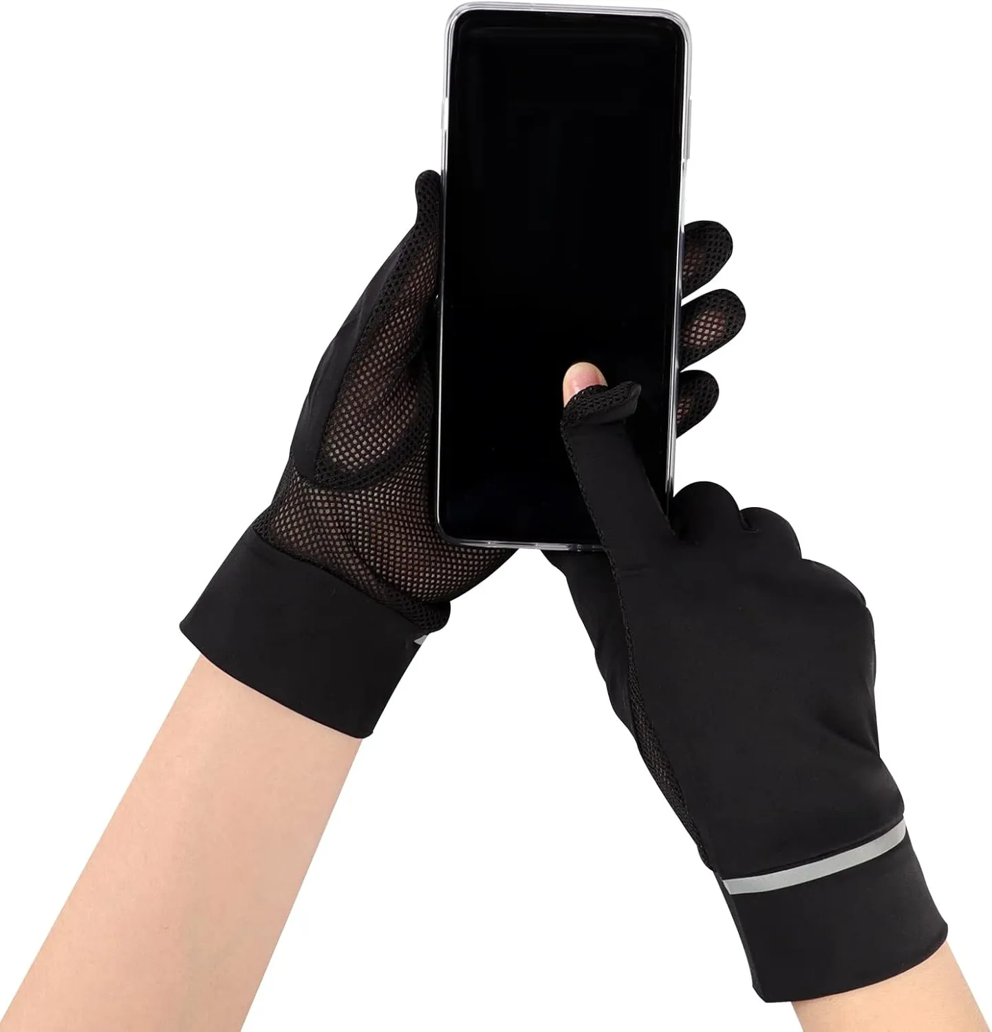 Holiberty Ladies Sun Protection Fingerless Gloves Summer Mesh Silky Cooling Women UV Driving Mittens Touchscreen Golf Cycling Gloves
