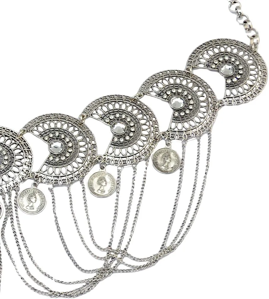 idealway Vintage Waist Chain Hollow Carving Rhinestone Crystal Body Chain Summer Beach Body Waist Chain Jewelry