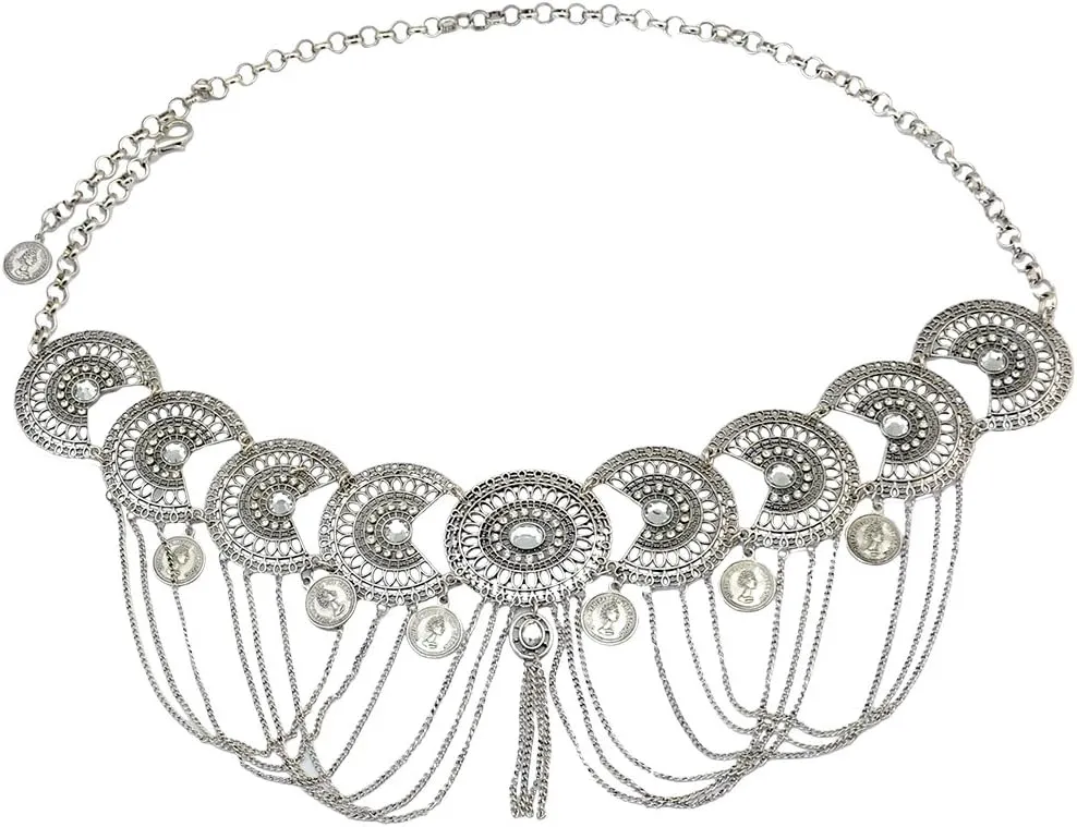 idealway Vintage Waist Chain Hollow Carving Rhinestone Crystal Body Chain Summer Beach Body Waist Chain Jewelry