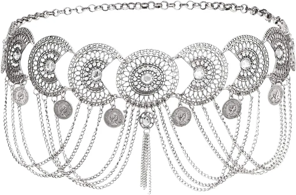idealway Vintage Waist Chain Hollow Carving Rhinestone Crystal Body Chain Summer Beach Body Waist Chain Jewelry