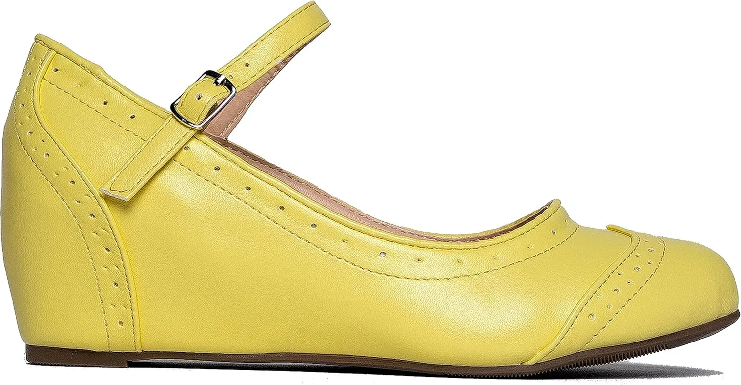 J. Adams Minnie Mary Jane - Retro Round Toe Ankle Strap Wedge - Vintage Oxford