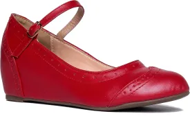 J. Adams Minnie Mary Jane - Retro Round Toe Ankle Strap Wedge - Vintage Oxford