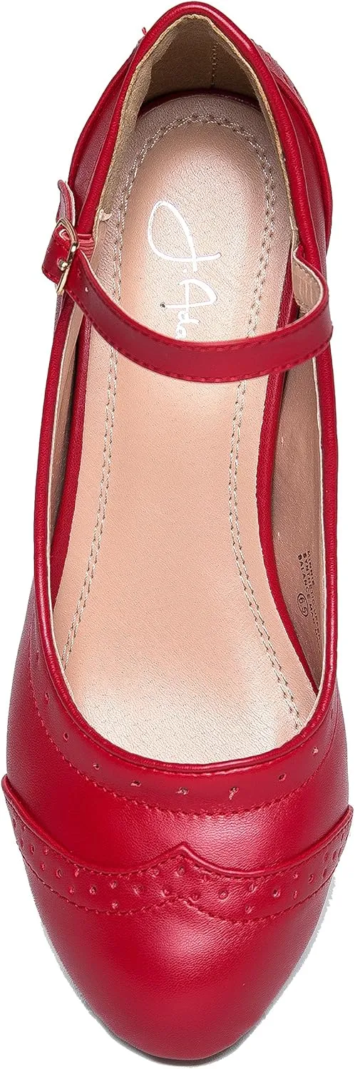 J. Adams Minnie Mary Jane - Retro Round Toe Ankle Strap Wedge - Vintage Oxford
