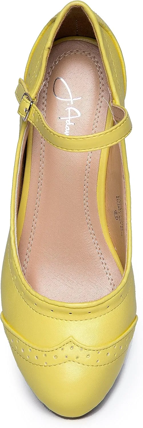 J. Adams Minnie Mary Jane - Retro Round Toe Ankle Strap Wedge - Vintage Oxford