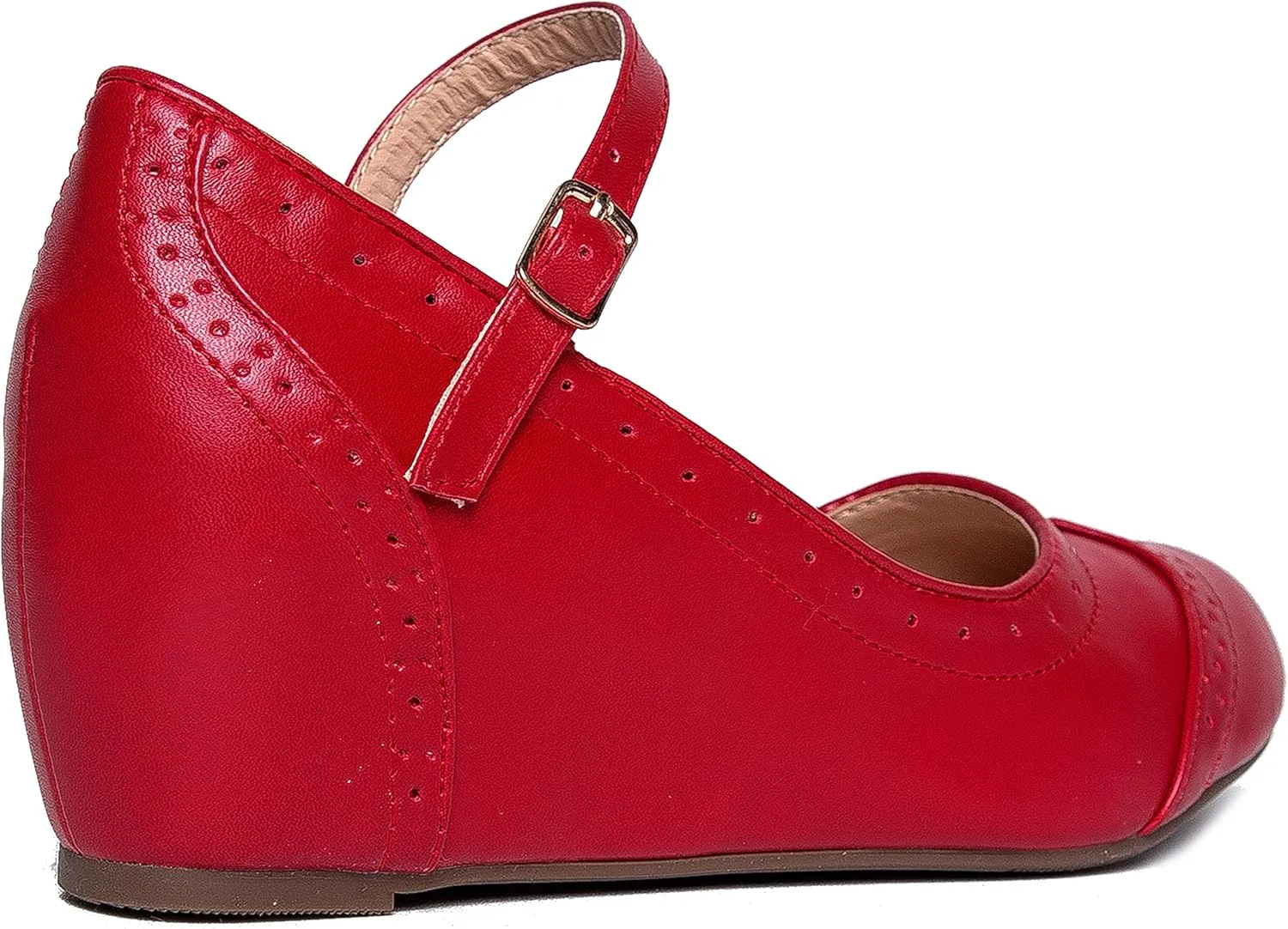 J. Adams Minnie Mary Jane - Retro Round Toe Ankle Strap Wedge - Vintage Oxford