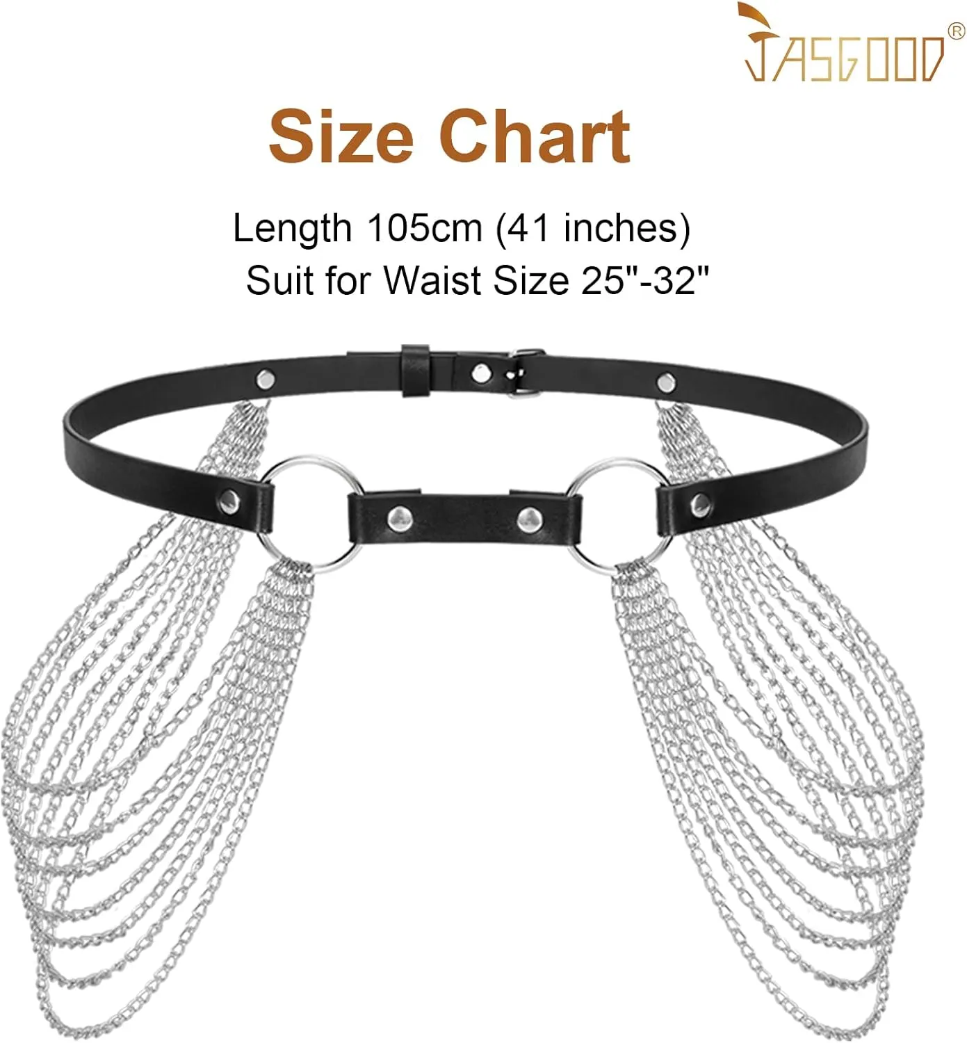 JASGOOD Punk Waist Chain Belt Black Leather Layered Belly Body Waist Chains Nightclub Rave Body Chain Belt for Women Girls