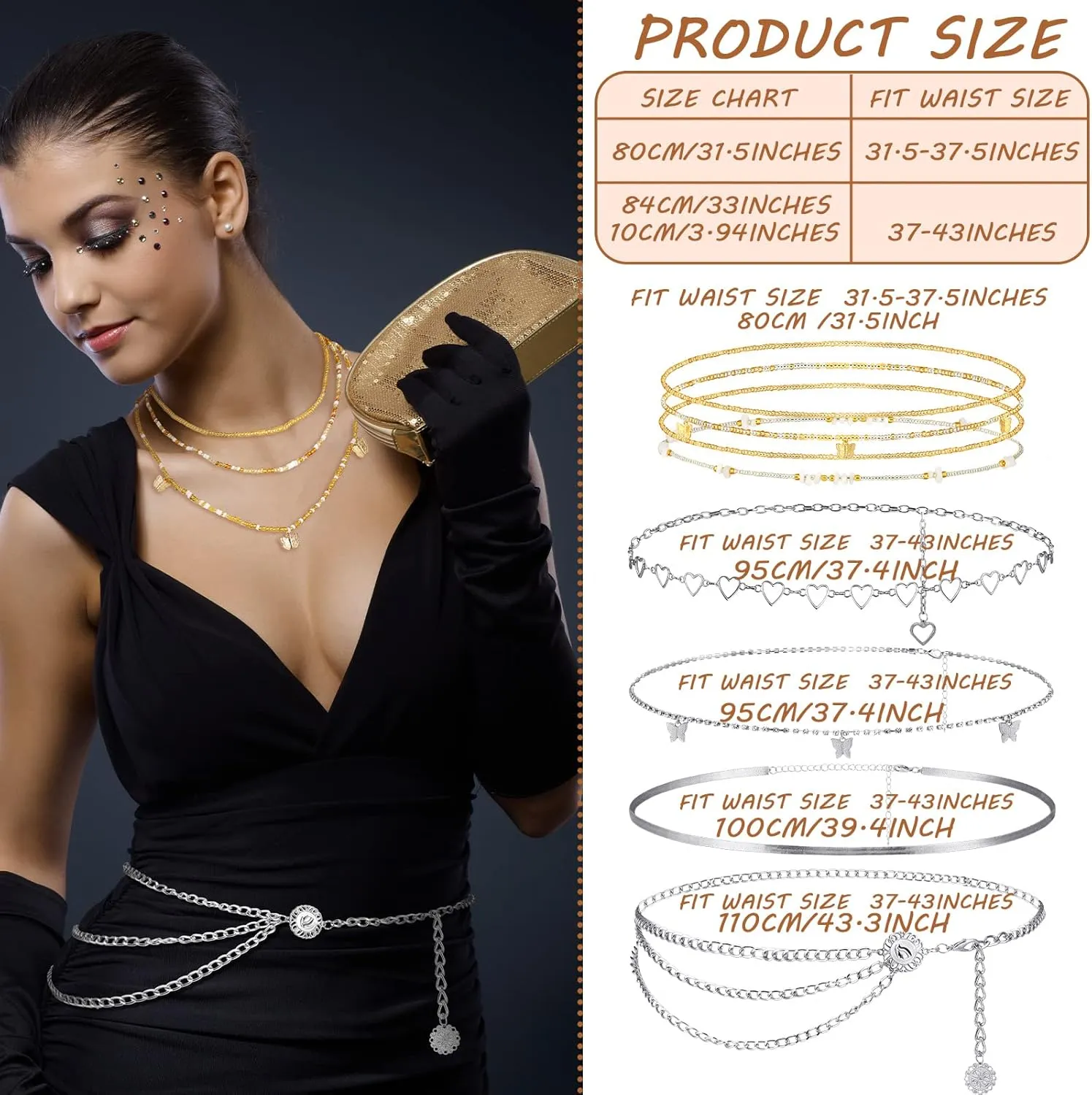 JenPen 8 Pcs Belly Chain Adjustable Waist Chain Summer Beach Bikini Boho Waist Body Beads for Women Adults Multilayer