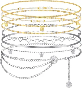 JenPen 8 Pcs Belly Chain Adjustable Waist Chain Summer Beach Bikini Boho Waist Body Beads for Women Adults Multilayer