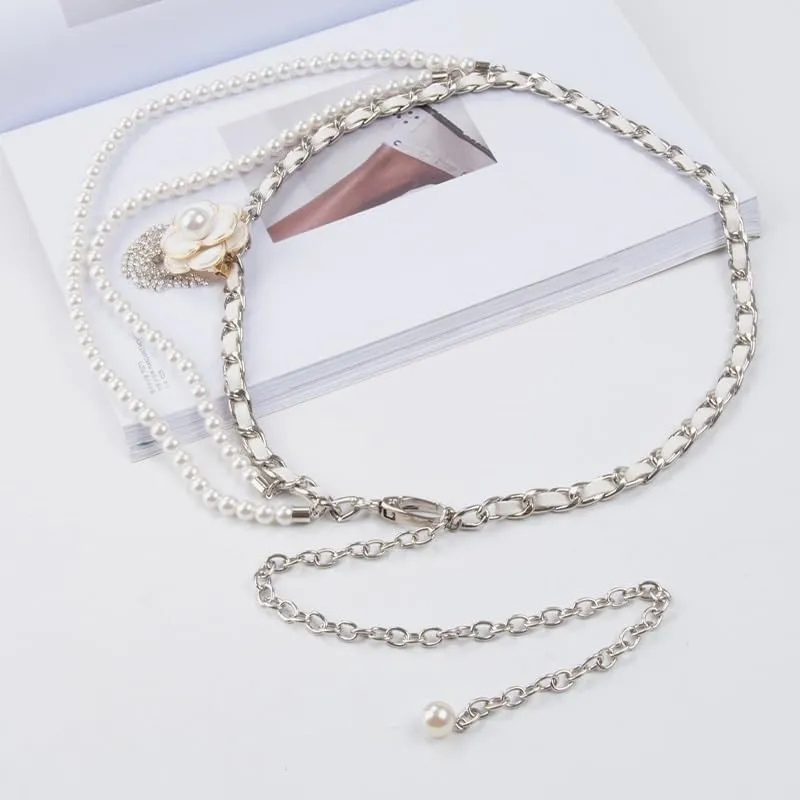 JSEIAJB Flower Women's Belt Chain Pearls Accessories Metal Chain Sweater
