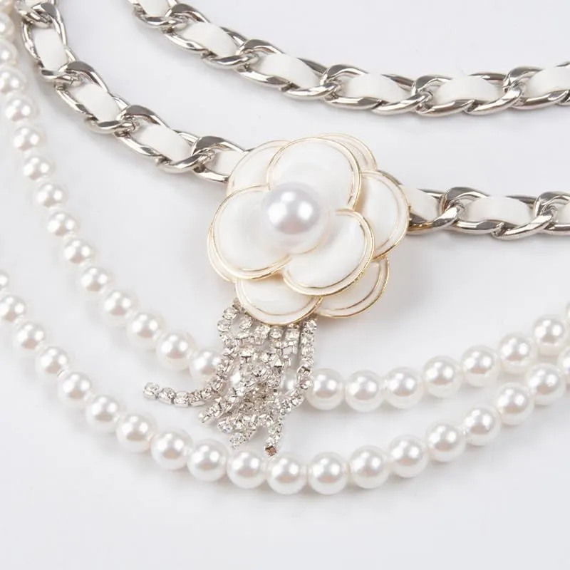 JSEIAJB Flower Women's Belt Chain Pearls Accessories Metal Chain Sweater