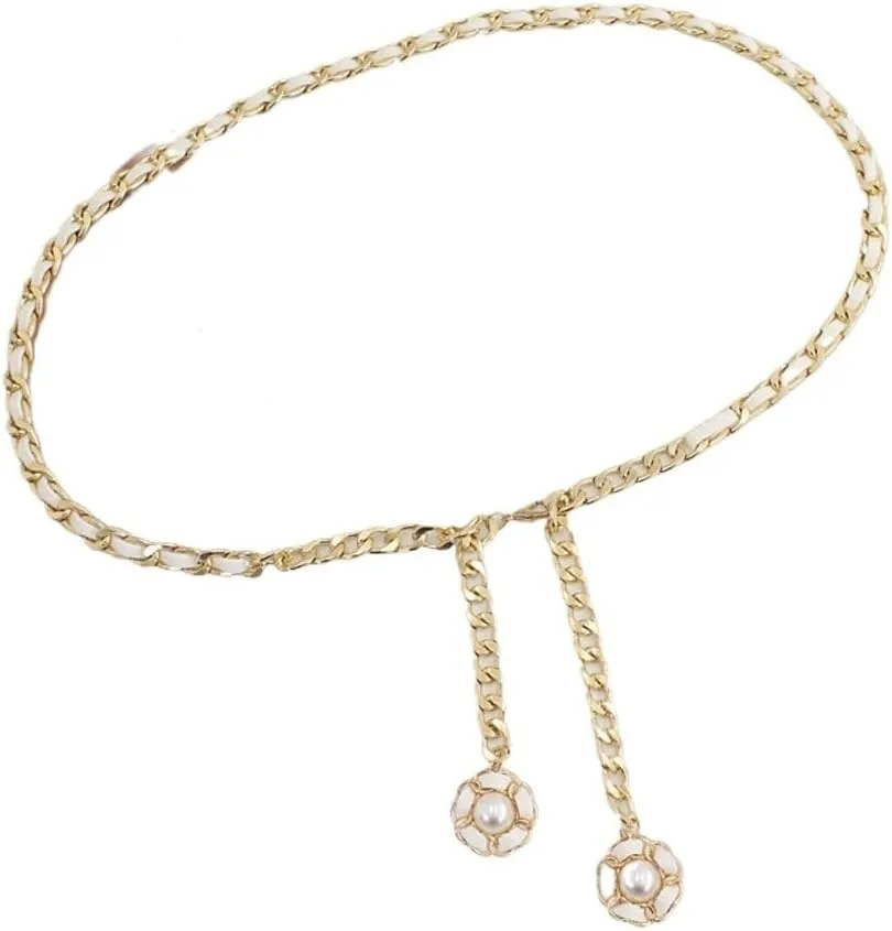 JSEIAJB Wearing Waist Chain Women's Dress Shirt Decoration Versatile Waist Closing Pearl Pendant Chain