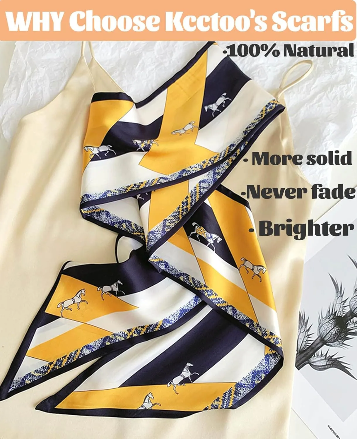 kcctoo 59" Mulberry Silk Like Head Scarf Women's Fashion Square Neck Satin Scarfs for Bag Hair Scarves Gift 59 * 5.9