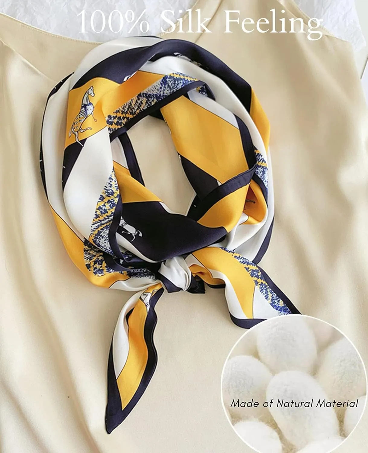 kcctoo 59" Mulberry Silk Like Head Scarf Women's Fashion Square Neck Satin Scarfs for Bag Hair Scarves Gift 59 * 5.9