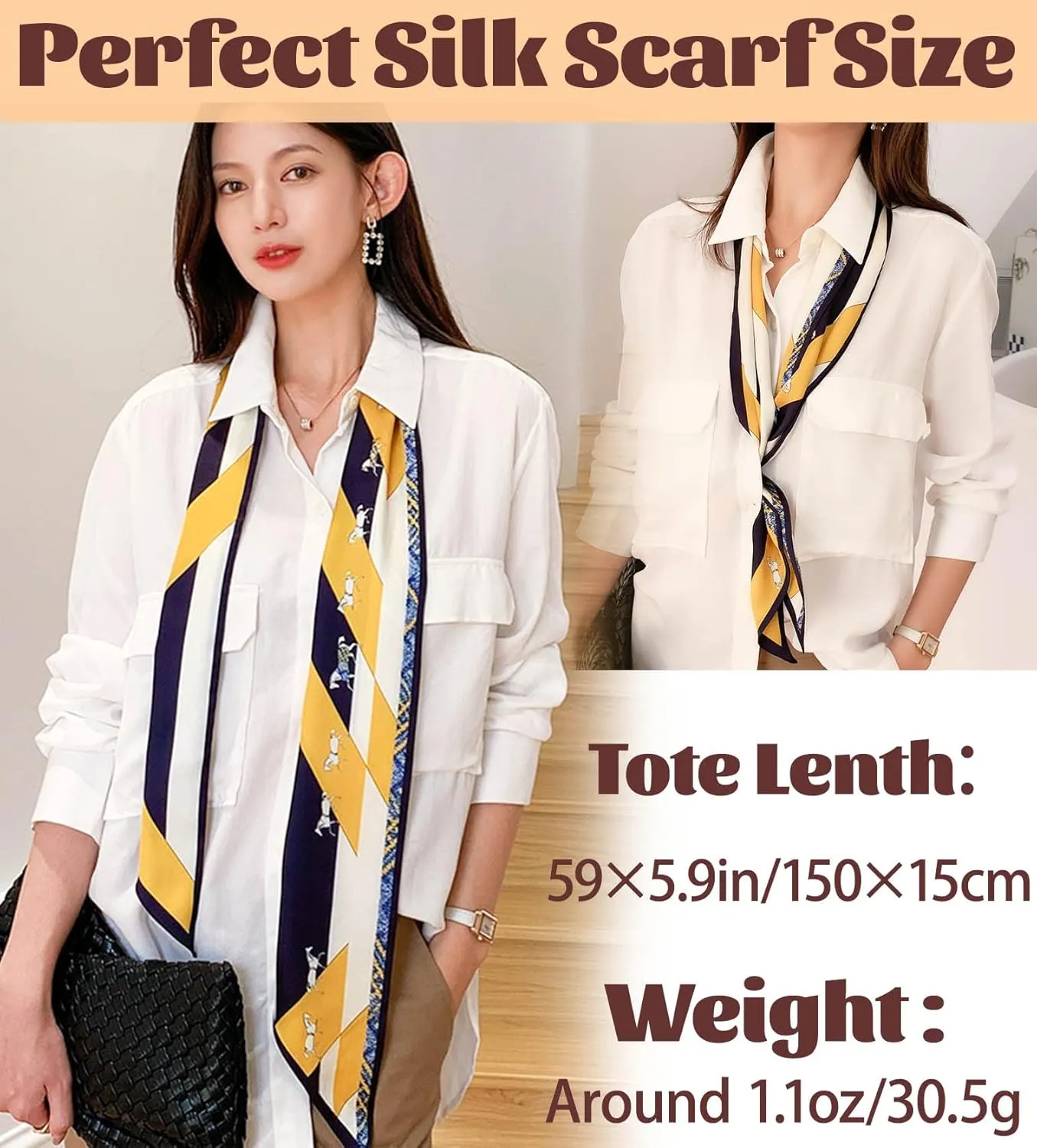 kcctoo 59" Mulberry Silk Like Head Scarf Women's Fashion Square Neck Satin Scarfs for Bag Hair Scarves Gift 59 * 5.9