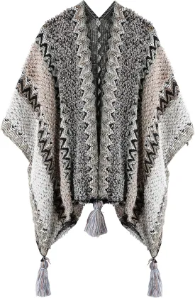 Knit Shawl Wrap Poncho Cape for Women, Ladies Knitted Cardigan Kimono with Fringe for Fall Winter