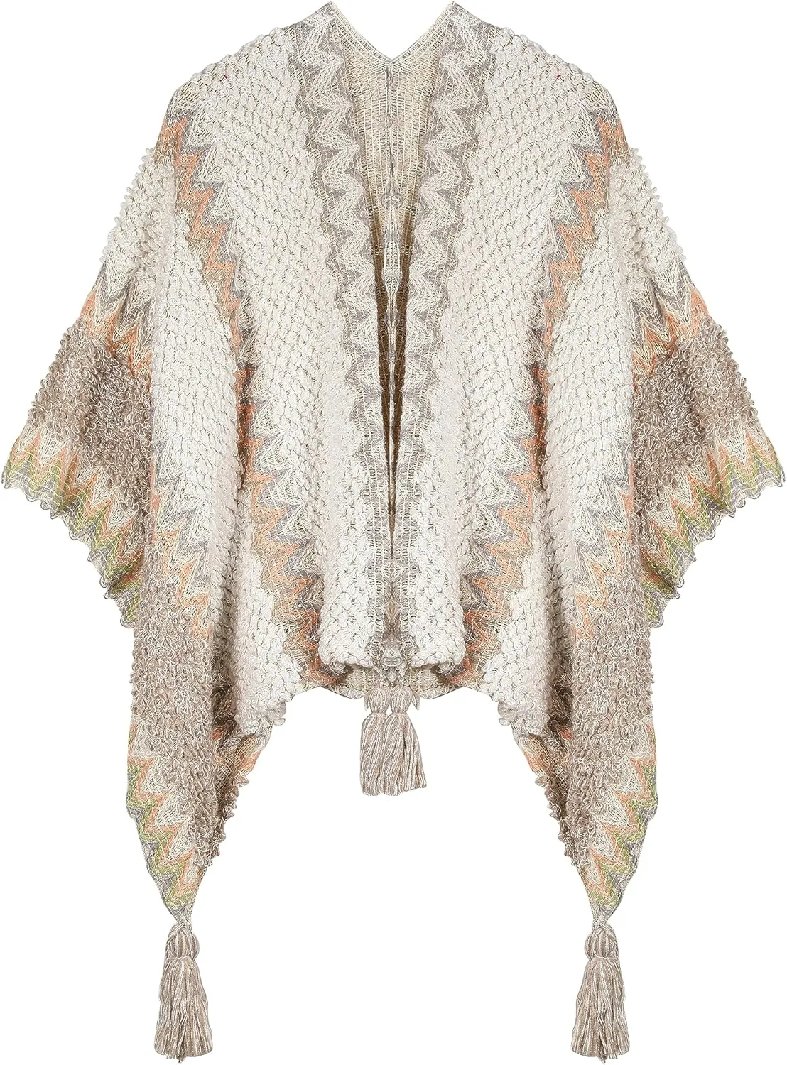 Knit Shawl Wrap Poncho Cape for Women, Ladies Knitted Cardigan Kimono with Fringe for Fall Winter