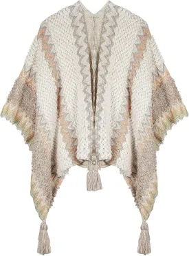 Knit Shawl Wrap Poncho Cape for Women, Ladies Knitted Cardigan Kimono with Fringe for Fall Winter