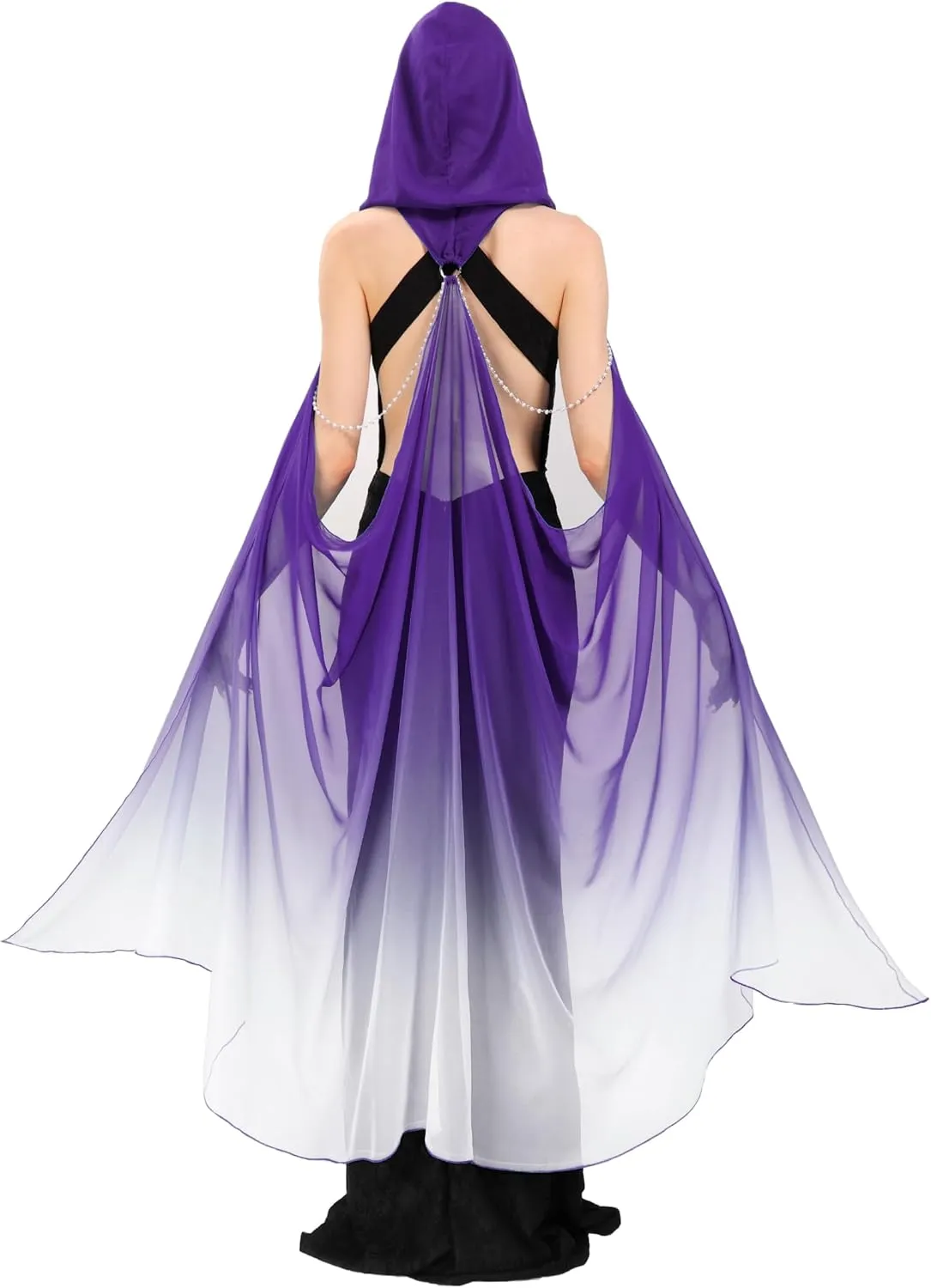 KUOIN Hooded Cape for Women Full Length Tulle Gothic Bridal Fairy Cloak Off Shoudler Capelet 112CM