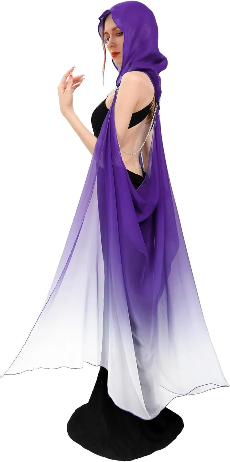 KUOIN Hooded Cape for Women Full Length Tulle Gothic Bridal Fairy Cloak Off Shoudler Capelet 112CM
